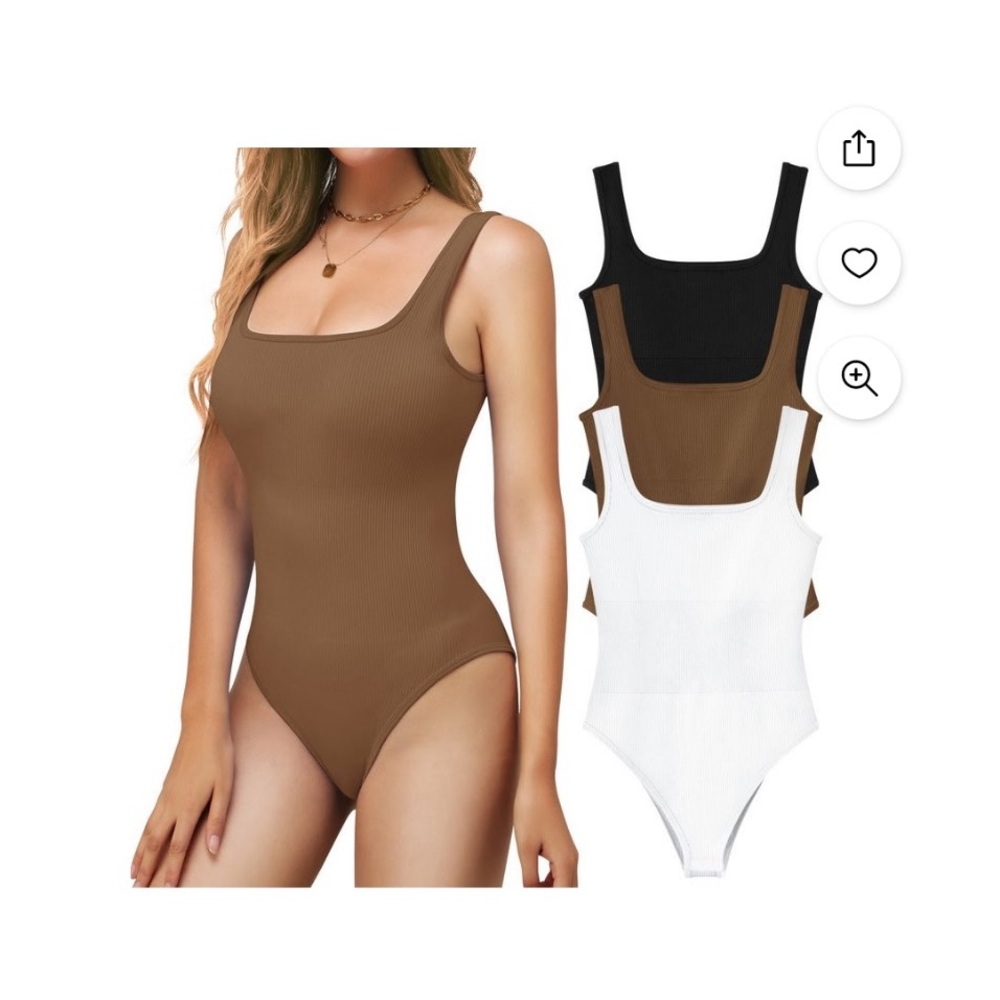 Brown and Black off white Ribbed Bodysuit Set